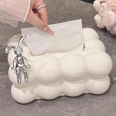 Suikerspin Lade Tissue Box Keramiek Licht Luxe Huis Woonkamer Creatieve Tafel Tissue Box Moderne Keramiek Tissue Case white