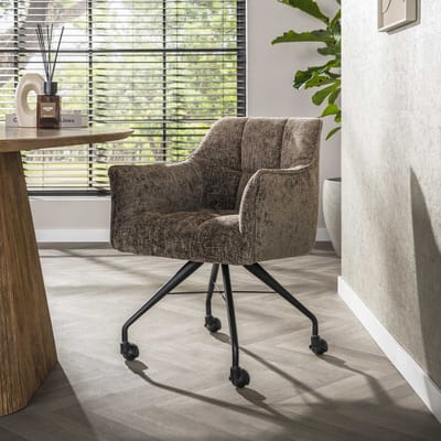 Dimehouse Set van 2 Eetkamerstoelen Tova Stof Taupe Met Wieltjes - Chenille - Modern