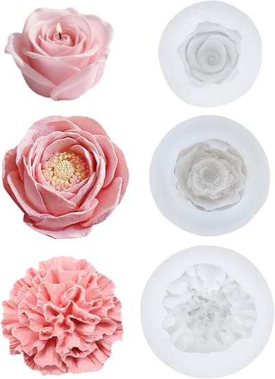 3-delige Siliconen Mallen voor Bloemen, Rozen, Anjers en Pioenrozen - Perfect voor Kaarsen en Chocolade Gieten