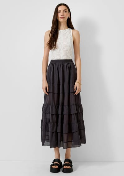 Bohémien flared volant midi rok dames QS