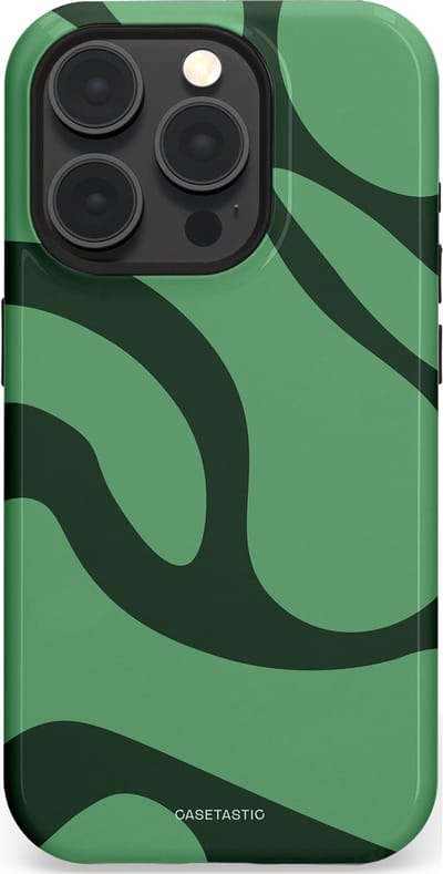 Casetastic hoesje geschikt voor Apple iPhone 15 Pro - MagSafe - Dubbellaagse bescherming - Khakigroene Bos Blobs - Fashion Case - Saliegroen Donkergrijs