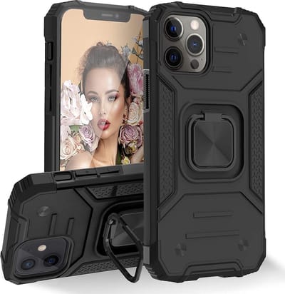 Hoesje Geschikt voor iPhone 12 - Heavy Duty Armor hoesje Met Kickstand ringhouder – Zwart