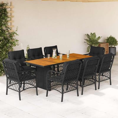 vidaXL - 9-delige - Tuinset - poly - rattan - zwart
