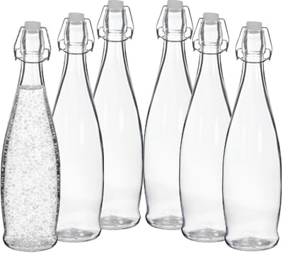 Alessandro Beugelflessen / weckflessen Pure - glas - 6x stuks - luchtdicht - 1 liter - waterfles - sierlijk motief
