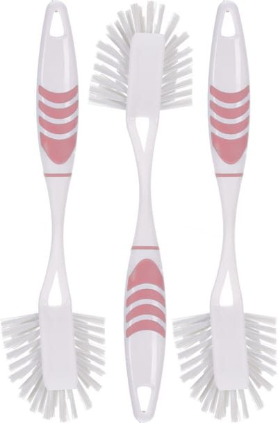 Afwasborstel met ophang lus - 3x stuks - roze - 29 cm