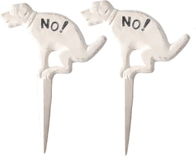 Esschert Design tuinbordje - 2x - gietijzer - niet poepen - 33 x 24 x 2 cm - hondenbordje - Tuinsteker hondje no! - hondenpoep tuinborden