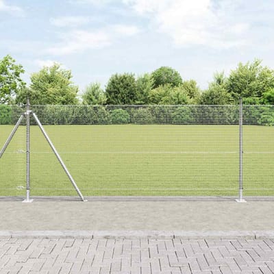 vidaXL - gelast - draadhek - met - betonnen - voetstuk - 10 - x - 0,8 - m - zilver - Mesh