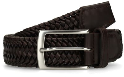 Manfield - Heren - Bruine gevlochten leren riem - Maat 095