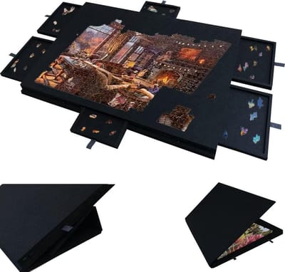 Legpuzzelbord Opbergkoffer - Puzzelmat Klaptafel - Puzzels Maken Opbergen - Met Lades En Klep - Voor 1000 Stukjes - Grijs Vilt