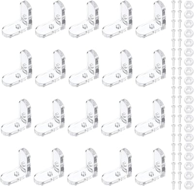 Set van 20 Transparante Hoekbeugels, L-vormige Acryl Beugels voor Plankondersteuning, 90-Graden Bevestigingsbeugels voor Meubels en Verbindingen