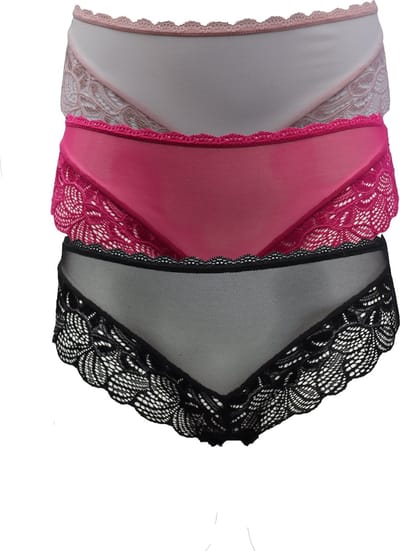 Vanilla - Dames slip, dames ondergoed, 3-Pack slips - Zwart/Roze/Rood - NBB110 - L