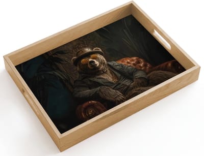 Dienblad hout 40x30 cm - Schootdienblad - Beer - Bruin - Pak - Hoed - Borrelplank rechthoek - Plateau dienbladen
