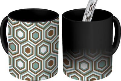 Magische Mok - Foto op Warmte Mokken - Koffiemok - Retro - Honeycomb - Blauw - Bruin - Magic Mok - Beker - 350 ML - Theemok