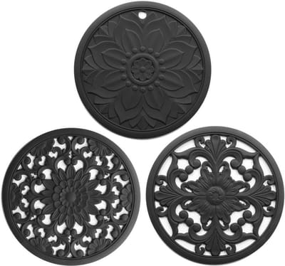 Siliconen Hittebestendige Pads - Onderzetters Pannenlappen - Keuken Beschermen - Antislip Hol Patroon - 20 cm - Zwart