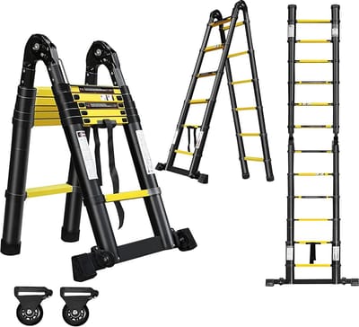 Telescopische Ladder - Vouwladder Aluminium - Veelzijdig Klussen - Opklapbaar Ontwerp - 380cm Lengte - Zwart