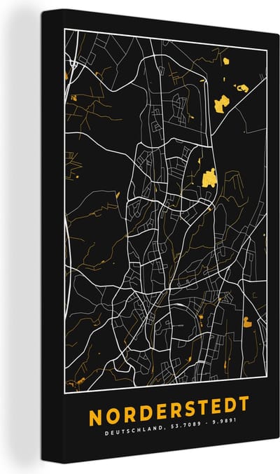 Canvas Schilderij Plattegrond – Norderstedt – Goud – Stadskaart – Kaart - Duitsland - 20x30 cm - Wanddecoratie