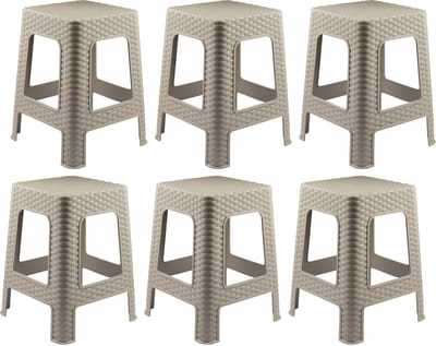 Plasticforte Zit krukjes voor binnen en buiten - 6x - beige - rotan kunststof - 36 x 36 x 45 cm - extra zitplaatsen