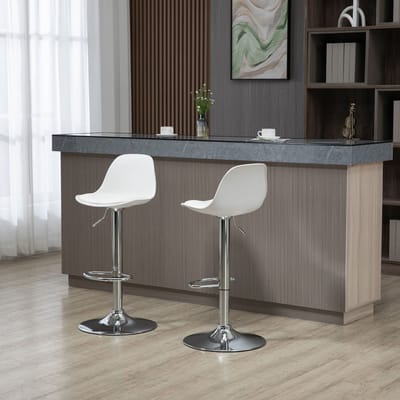 MODFU - Barkrukken Set Van 2 - Draaibaar En In Hoogte Verstelbaar - Modern - Voor Bartafel - Imitatieleer En Staal - Wit - 42 x 38 x 82-104 cm