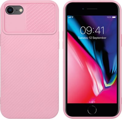 Cadorabo Hoesje geschikt voor Apple iPhone 7 / 7S / 8 / SE 2020 in Bonbon Roze - Beschermhoes van flexibel TPU-silicone Case Cover en met camerabescherming