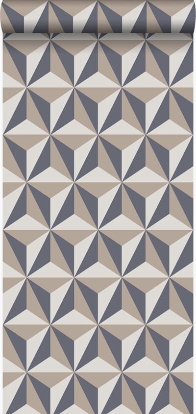 Origin Wallcoverings behang grafisch 3D motief vintage blauw en taupe - 53 cm x 10.05 m - 347447