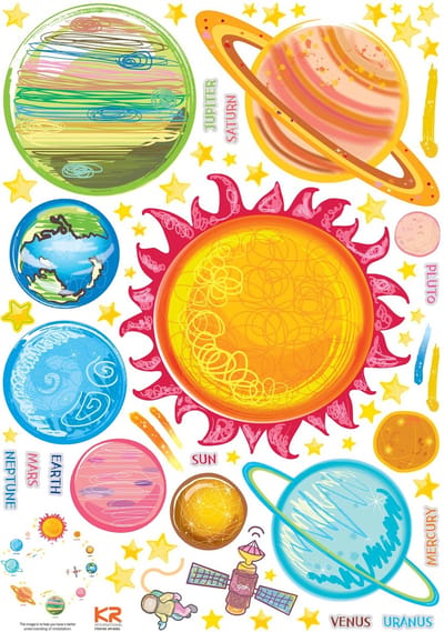 Decoratieve muurstickers van de planeten van het zonnestelsel.