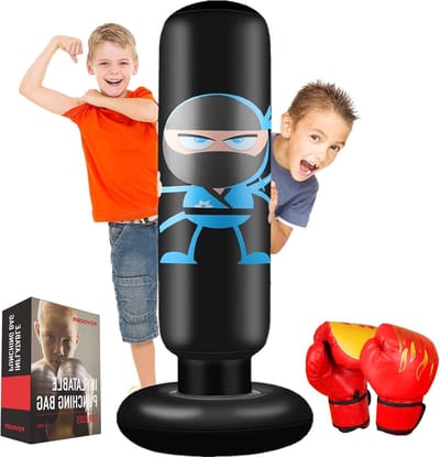 Bokszak 160 cm voor kinderen - Ninja bokszak met bokshandschoenen - Ideale MMA Karate Taekwondo oefening voor jongens 3-12 jaar - Cadeau met onmiddellijke terugslag