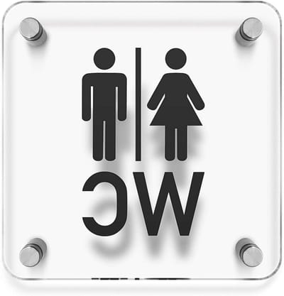 Wandbord WC - Deurbordje Toilet - Aanduiding Ruimte - Acrylglas Roestvrij Staal - 150 x 150 mm - Transparant Zwart