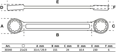 BGS Ringsleutel - extra plat - 21 x 23 mm