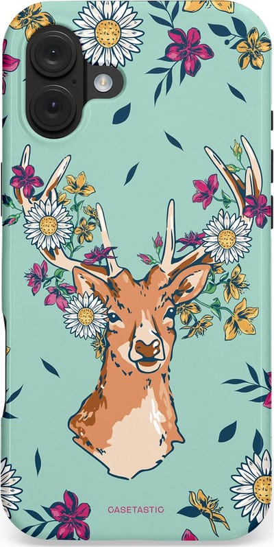 Casetastic hoesje geschikt voor Apple iPhone 16 Plus - MagSafe - Dubbellaagse bescherming - Gewei bloesem - Fashion Case - Mintgroen Zilver Petrol Taupe