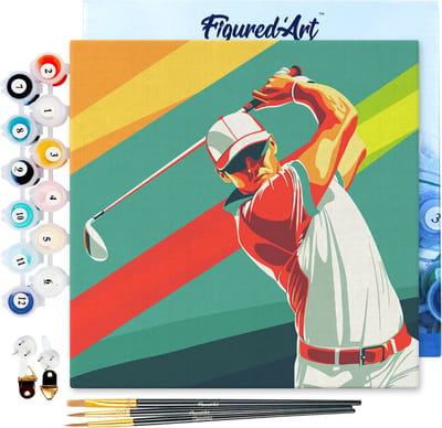 Figured'Art Mini Schilderen op Nummer Volwassenen 20x20cm met Sportaffiche Golf - Klein Formaat Creatieve Hobby Kit DIY Art Nummer Compleet