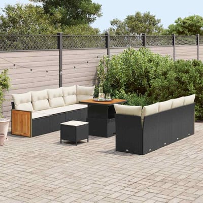 vidaXL - Tuinbank - Set - met - kussen - 12 - pcs - Zwart - en - Crème - poly - rattan