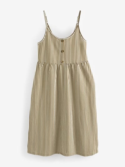 Next - Dames - 100% katoenen cami-zomerjurk met knoopsluiting - Groen