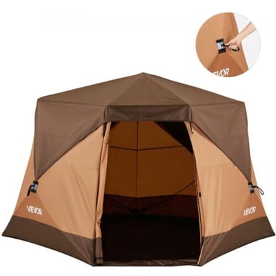 VEVOR Campingtent voor 6 personen, pop-up tent met regenhoes en gaasramen, snel op te zetten in 60 seconden, draagbare tent met draagtas voor gezinskamperen en wandelen, 330x213x204 cm