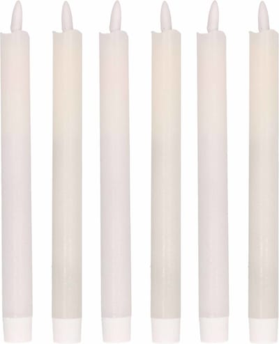 Magic Flame Dinerkaarsen - LED - 6x stuks - wit - 25 cm - met glitters - Woondecoratie - Elektrische kaarsen - warm wit