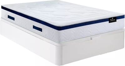 Vente-unique Bedset 160 x 200 cm - Witte bedbodem met opbergruimte + hybride matras met pocketveren - MARQUIS van PALACIO