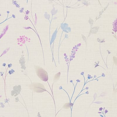 Landelijk behang Profhome 791702-GU vliesbehang hardvinyl warmdruk in reliëf licht gestructureerd met bloemmotief mat wit crèmewit paarsblauw grijs 5,33 m2