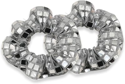 Zilverkleurige pailletten haarelastiekjes voor paardenstaart en knot - Ideaal voor feestjes, school en dagelijks gebruik, set van 2 stuks