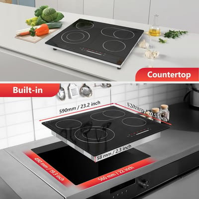 Keramische Kookplaat - Inbouw Hete Plaat - Koken en Braden - Dubbele Zone en Braadzone - 60 cm - Zwart