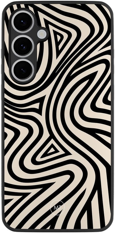 Hoesje geschikt voor Samsung Galaxy S24 FE - Groovy lines - TPU Hard Case Backcover - Zwart, Wit - Mooie Telefoonhoesjes