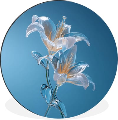 WallCircle - Wandcirkel - Muurcirkel - Lelies - Blauw - Glazen - Aluminium - Dibond - 30x30 cm - Binnen en Buiten
