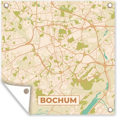 Tuin poster Plattegrond - Bochum - Kaart - Vintage - Stadskaart - 200x200 cm - Tuindoek