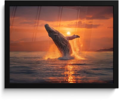 Poster in lijst - Fotolijst 40x30 cm - Posters - Walvis - Zon - Zee - Posterlijst zwart - Decoratie - Wanddecoratie woonkamer - Muurdecoratie slaapkamer