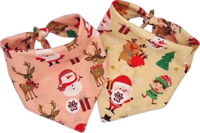 Kerst Bandana Hond - Dubbelzijdige Hondenbandana - Roze - Crème - Kerstman - Sneeuwman - Kerstboom - Elfjes - Cuddly Christmas - Paw My God! - Maat M