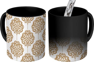 Magische Mok - Foto op Warmte Mokken - Koffiemok - Vintage - Bloemen - Goud - Design - Magic Mok - Beker - 350 ML - Theemok