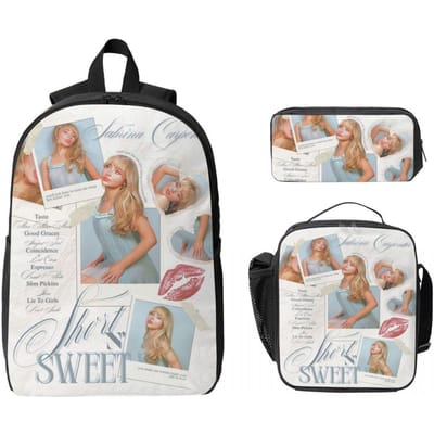 3 Stuks Sabrina Carpenter Prints Schooltassen Set voor Kinderen Etui Rugzak Sets met Lunchbox Voor School Leerlingen Dagrugzak gray