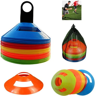 50 Pièces Cônes Disques Cônes de Football avec Sac de Transport et Support pour l'Entraînement Football Sports Terrain Marqueurs de Cônes blue