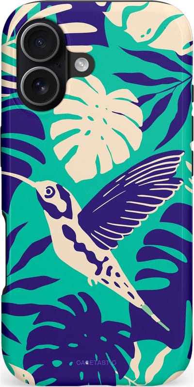 Casetastic hoesje geschikt voor Apple iPhone 17 - MagSafe - Dubbellaagse bescherming - Paradijs Kolibrie - Fashion Case - Donkerblauw Zand