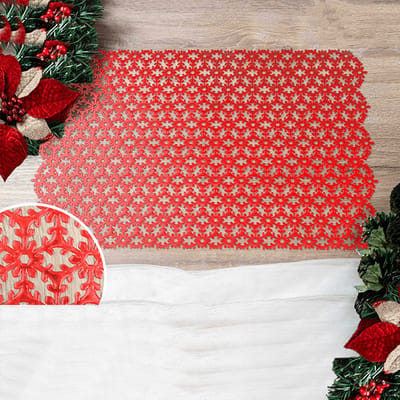 Placemat Franse Tafelkleden® anti-vlek vinyl rood sneeuwvlok