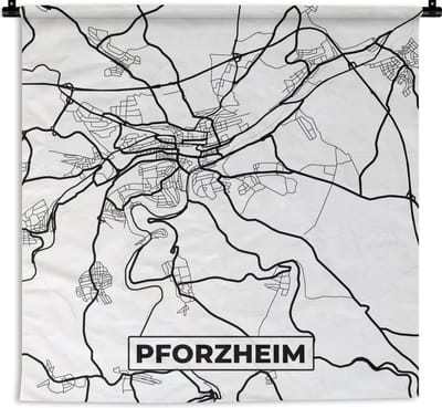 Wandkleed - Wanddoek - Pforzheim - Plattegrond - Kaart - Stadskaart - 180x180 cm - Wandtapijt