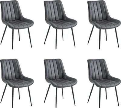 Colenis® - Verta Eetkamerstoel - Set Van 6 - Antraciet - Microfiber Stof - Industrieel